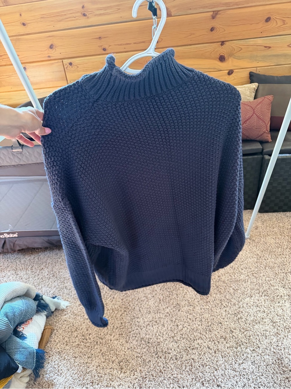 Classic Navy Mock Neck Knit Sweater - Women's